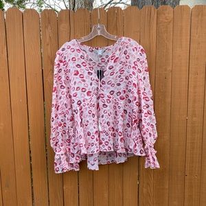 Lip printed silk blouse